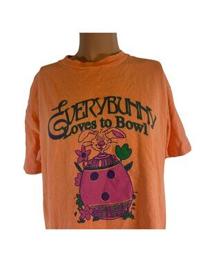 Vintage Easter Bunny T Shirt Mens Size L Everybunny Loves To Bowl Humor 90s